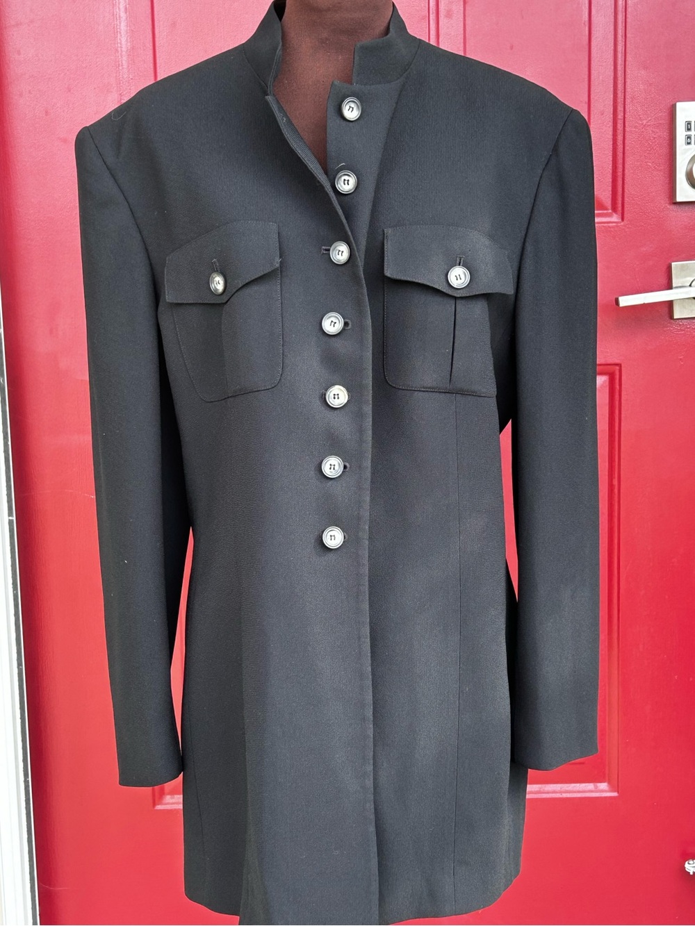 VTG JONES NEW YORK s16 Black Military-Style Women's long line jacket-looks new